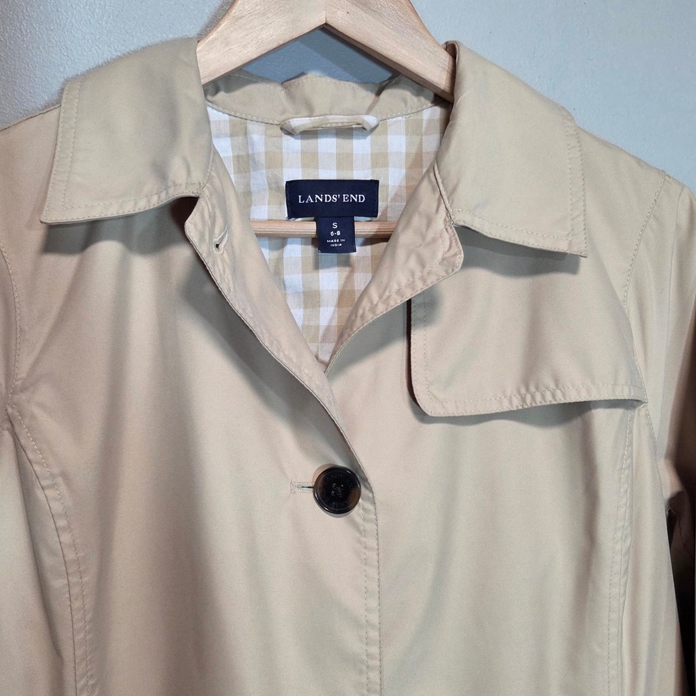 Lands End Womens Tan Trench Coat Classic Neutral Capsule Timeless Utility Size S - Picture 8 of 12